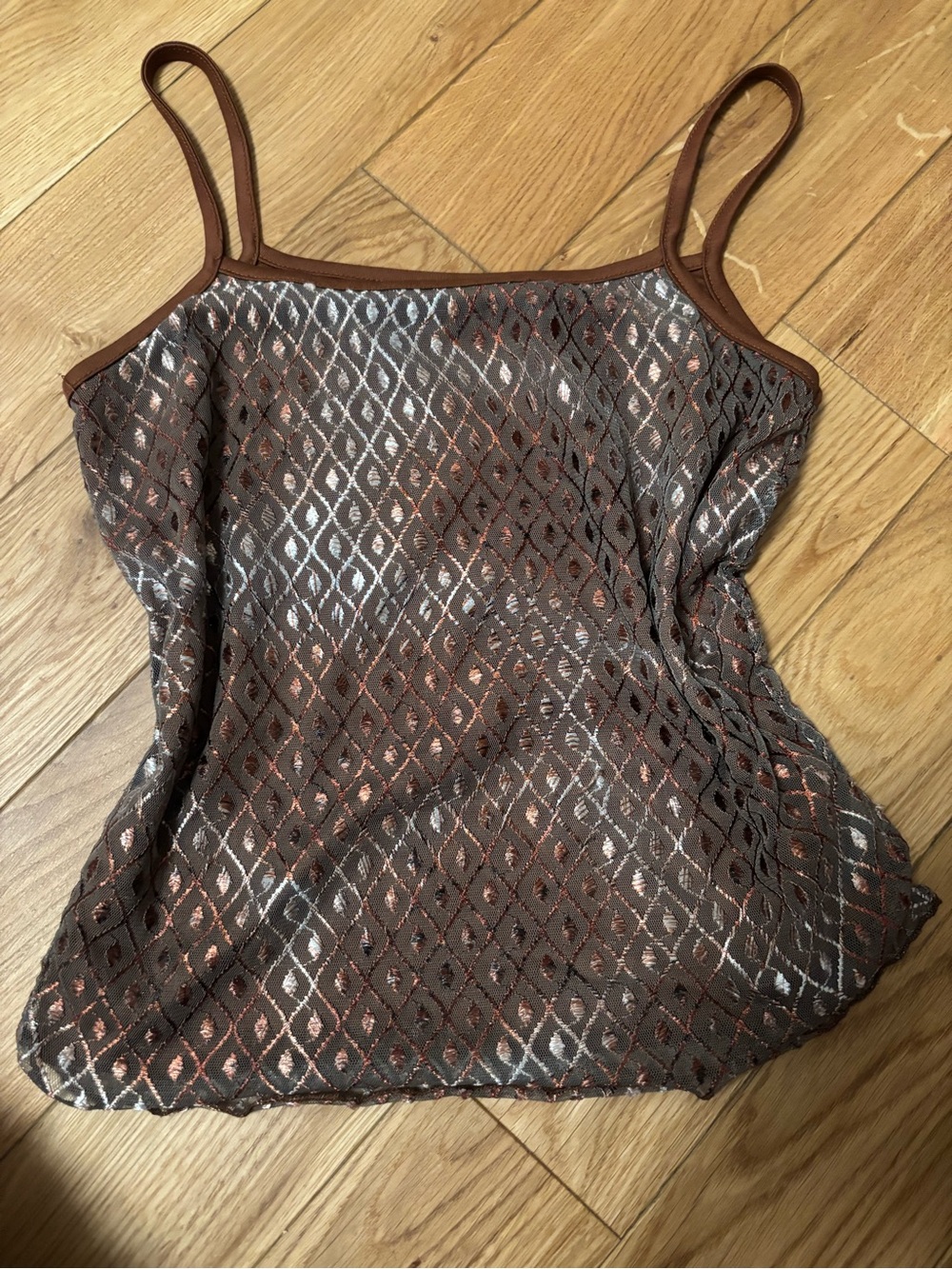 Brown Lace Overlay Cami Top